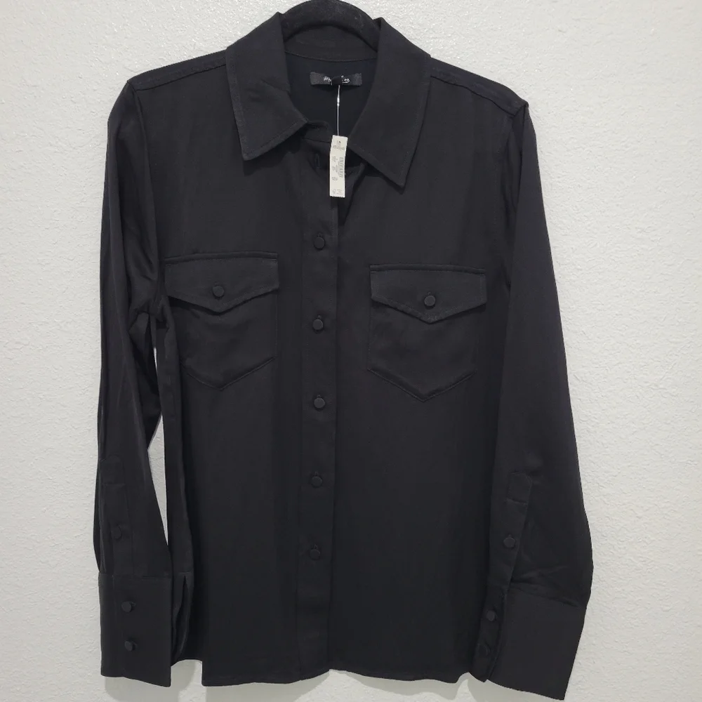 Madewell Western Shirt Linen Blend Size 8 Black NWT NT505 - Picture 4 of 8